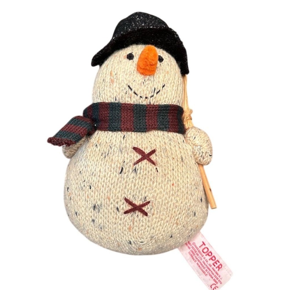 Topper Plush Snowman Holding Broom Scarf Hat Christmas Holiday Decor